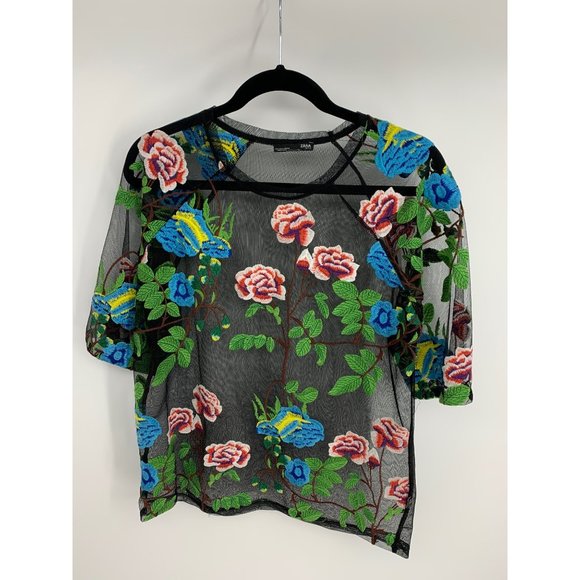 Zara Tops Zara Sheer Floral Embroidered Top Poshmark